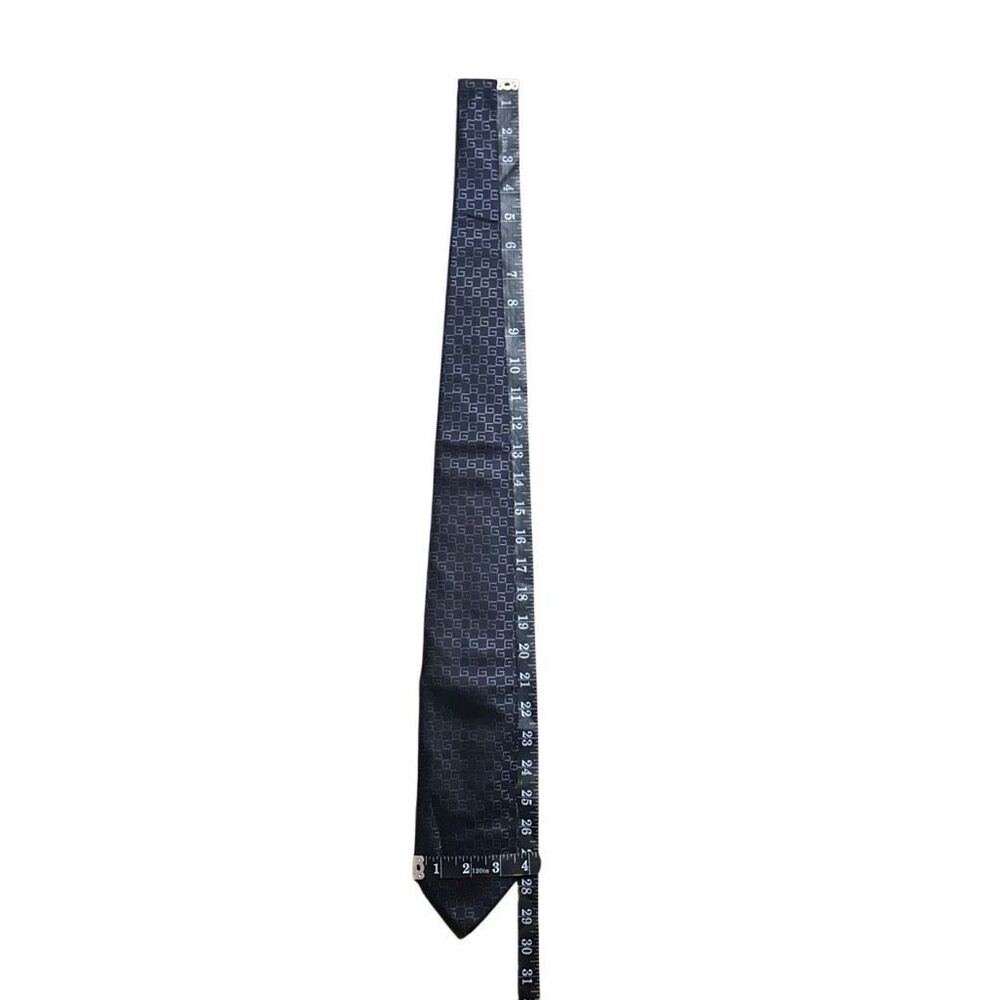 Vintage Gucci Mens Navy Blue 100% Silk Designer Pointed Neck Tie G Pattern - Picture 12 of 12